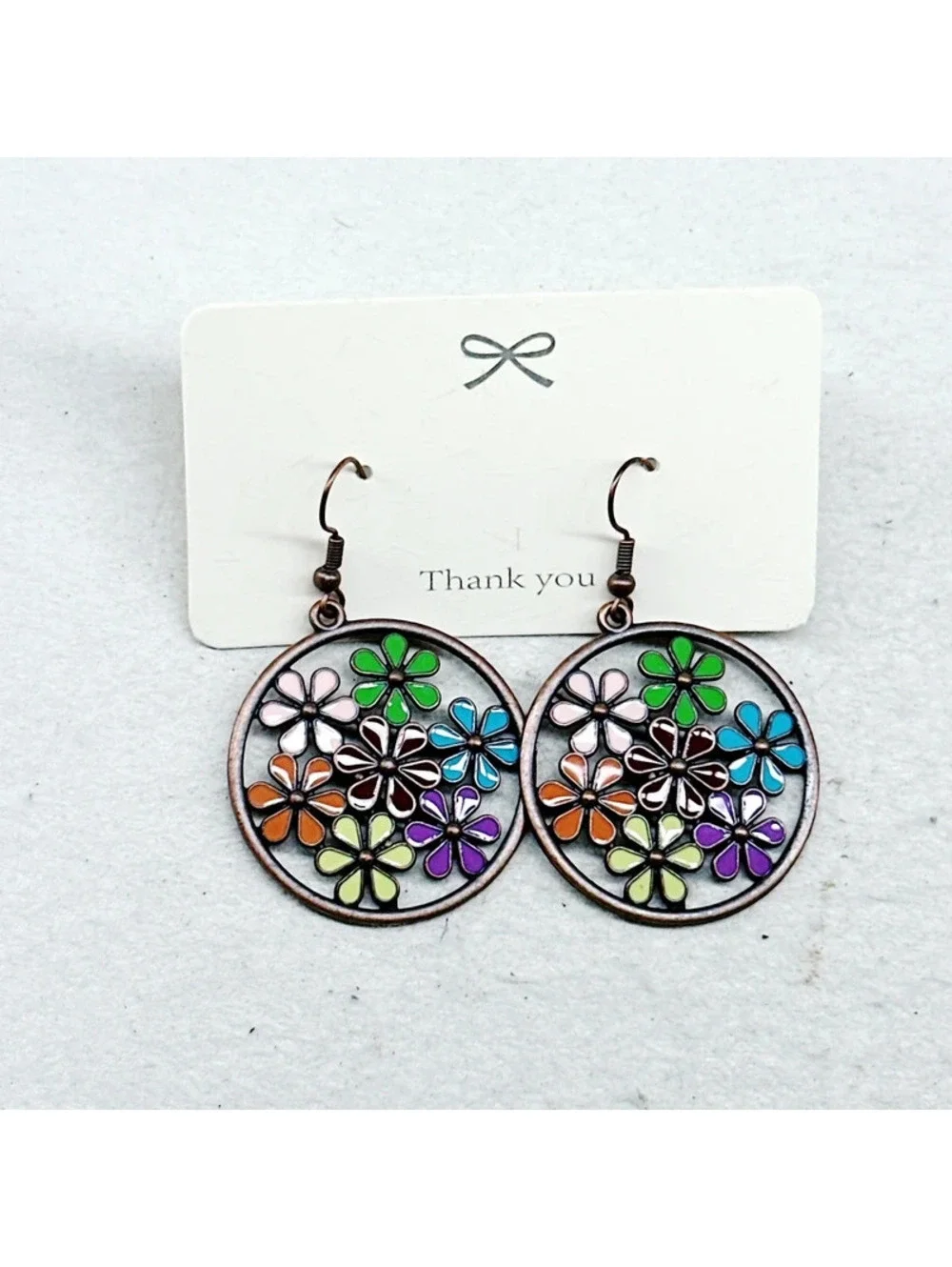 3025u. Bronze Rainbow Enamel Flower Earrings